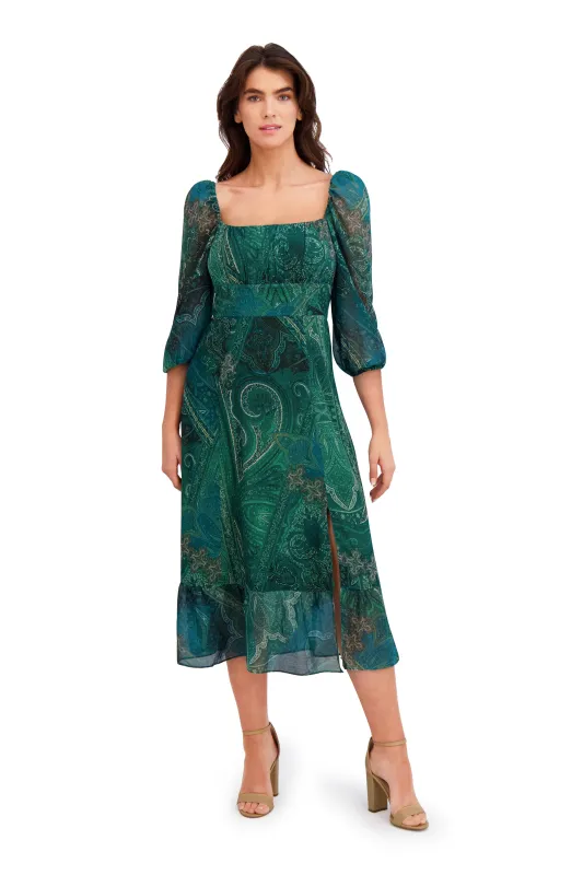 Kristin 3/4 Puff Sleeve Midi in Paisley Chiffon made by London Times