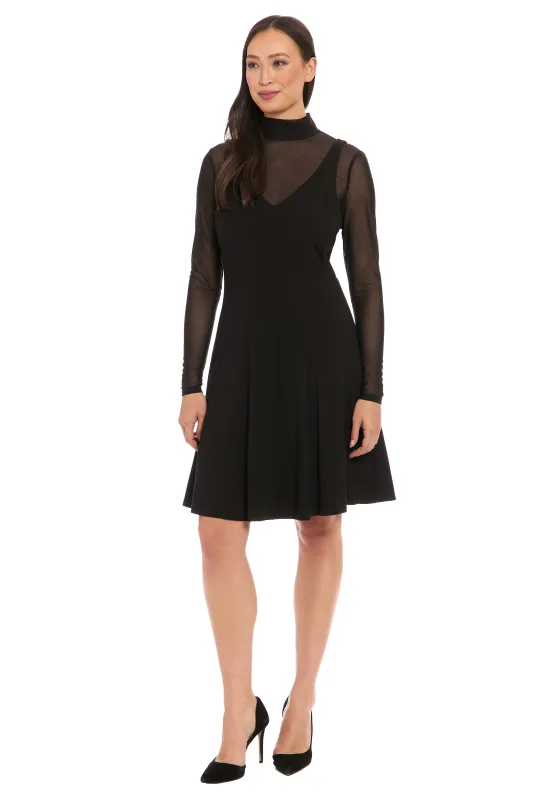 Elsbeth Sheer Mock Neck Fit & Flare made by London Times