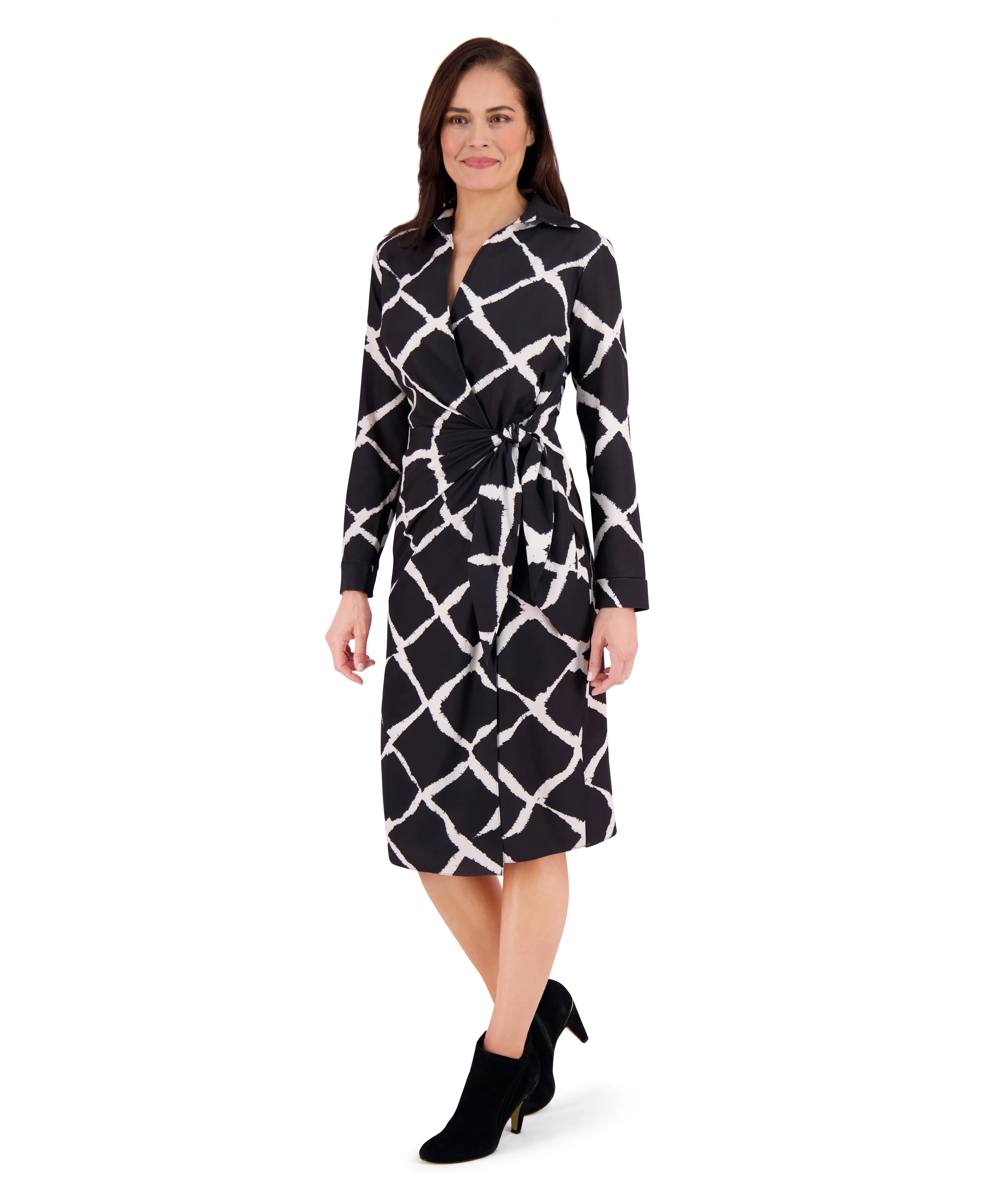 Rhea Collared Side Tie Midi in Bias Plaid sold by Maggy London product image thumbnail 2