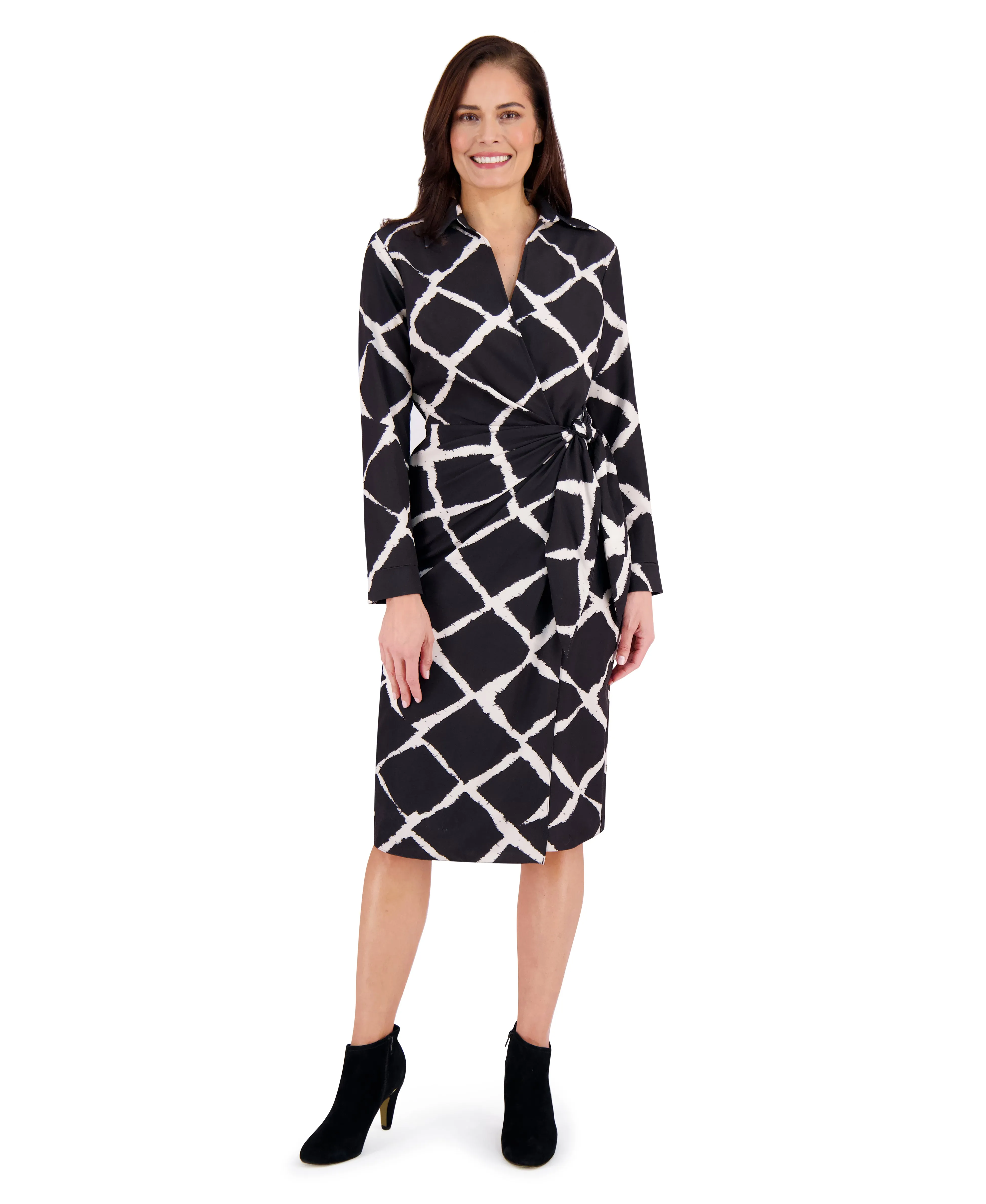 Rhea Collared Side Tie Midi in Bias Plaid sold by Maggy London product image thumbnail 4
