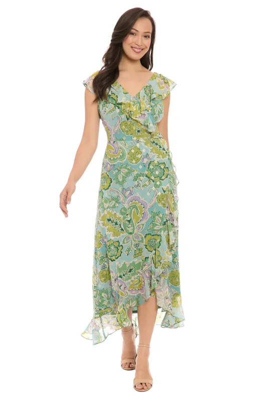 Alessandra Ruffle Faux Wrap Dress in Jacobean Flow - FINAL SALE sold by Maggy London