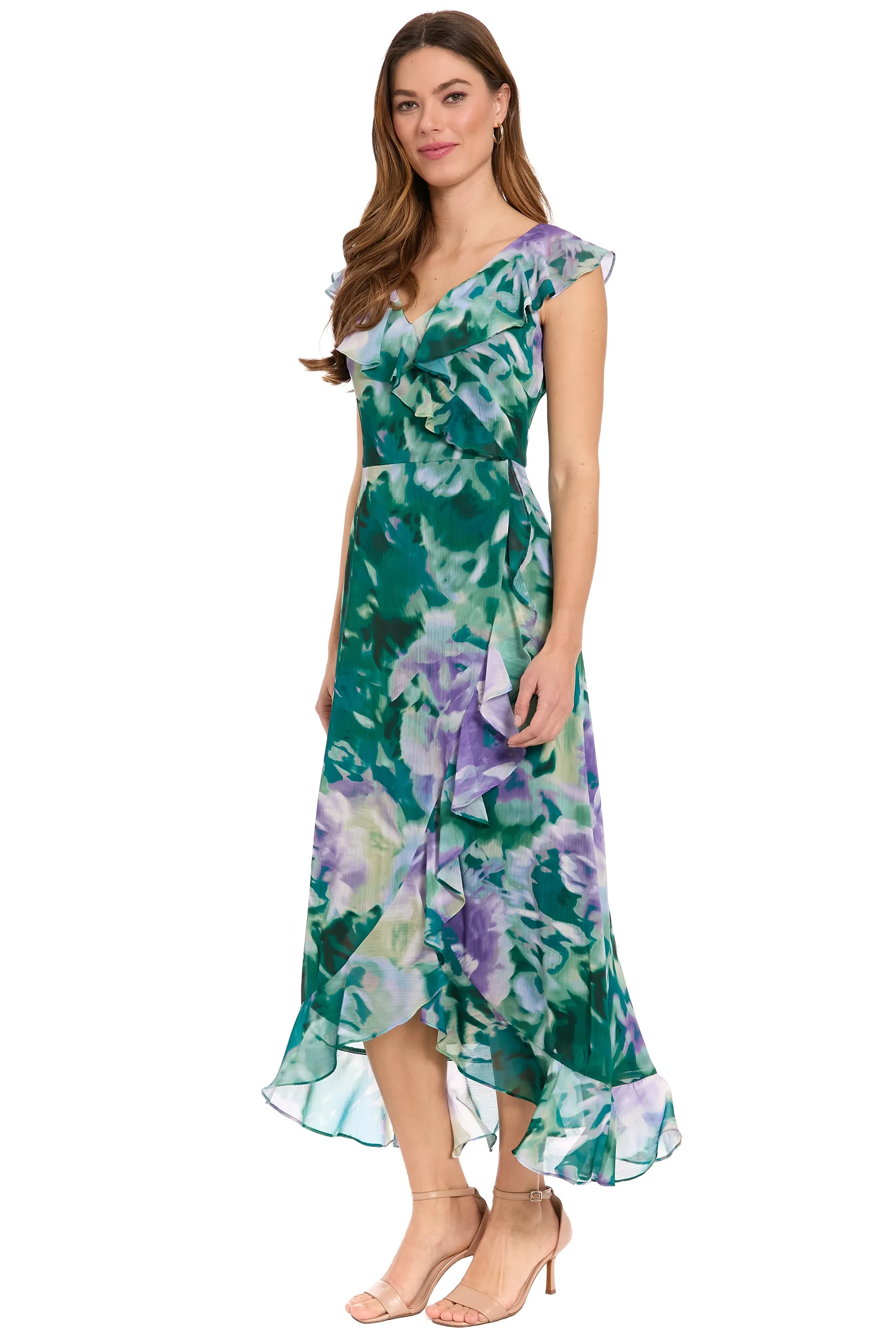 Alessandra Ruffle Faux Wrap Dress in Impressionist Floral sold by Maggy London product image thumbnail 2