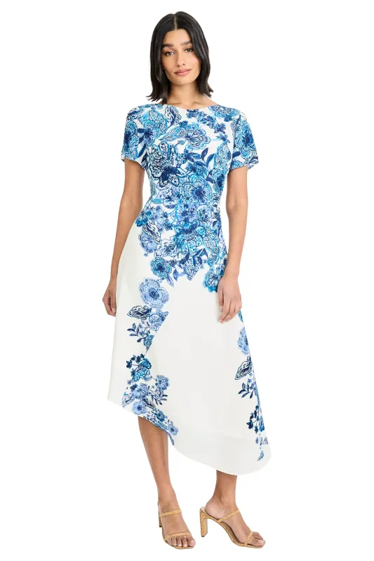 Jordana Asymmetrical Midi in Adorned Floral Georgette made by Maggy London