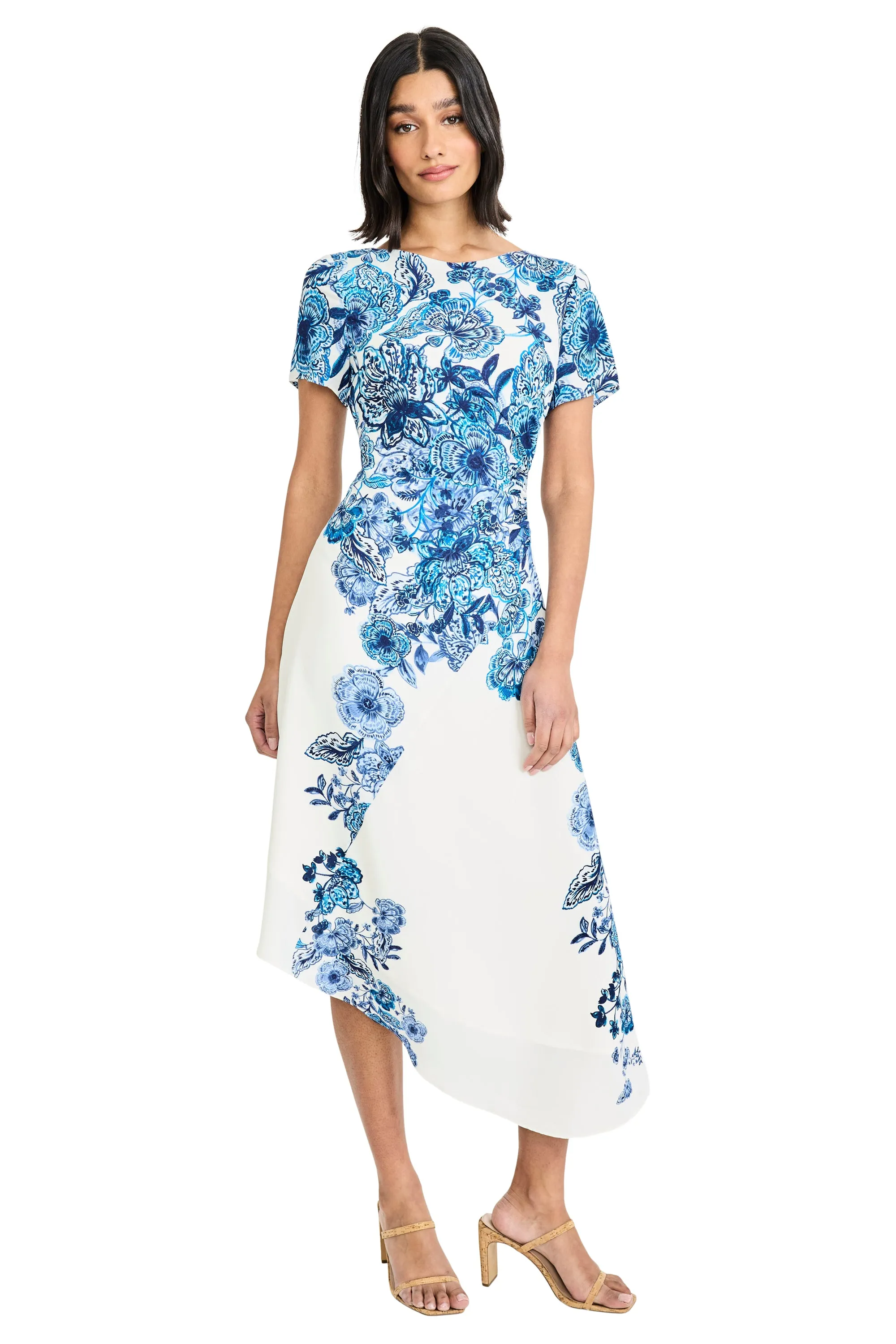 Jordana Asymmetrical Midi in Adorned Floral Georgette sold by Maggy London