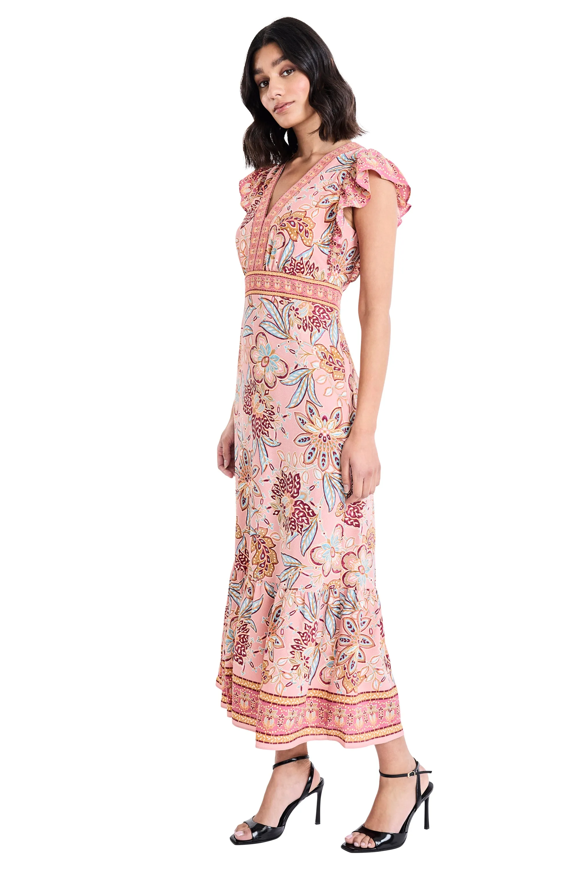 Ezra Floral Print Midi Ruffle Sleeves Dress sold by Maggy London product image thumbnail 2