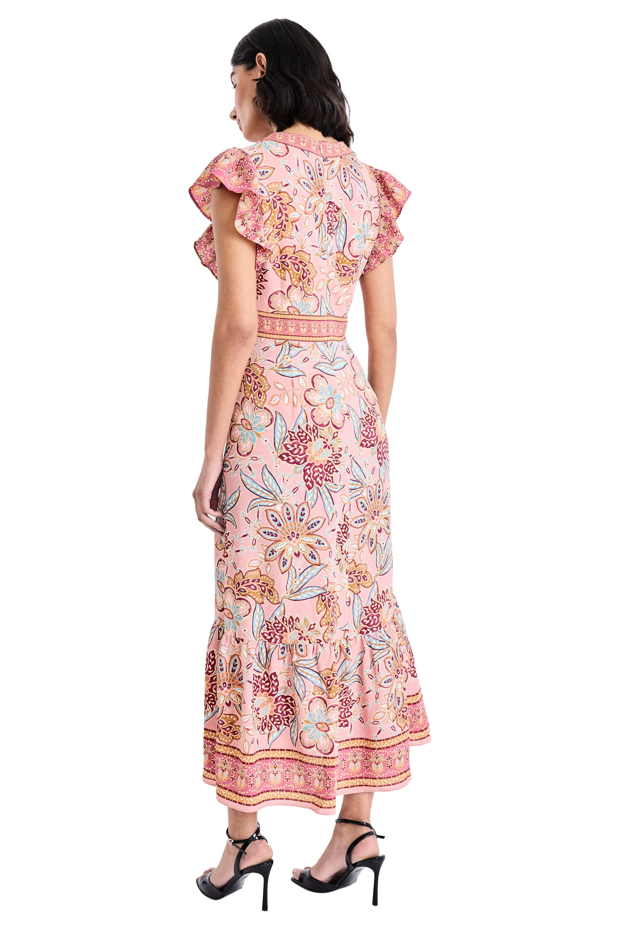 Ezra Floral Print Midi Ruffle Sleeves Dress sold by Maggy London product image thumbnail 3