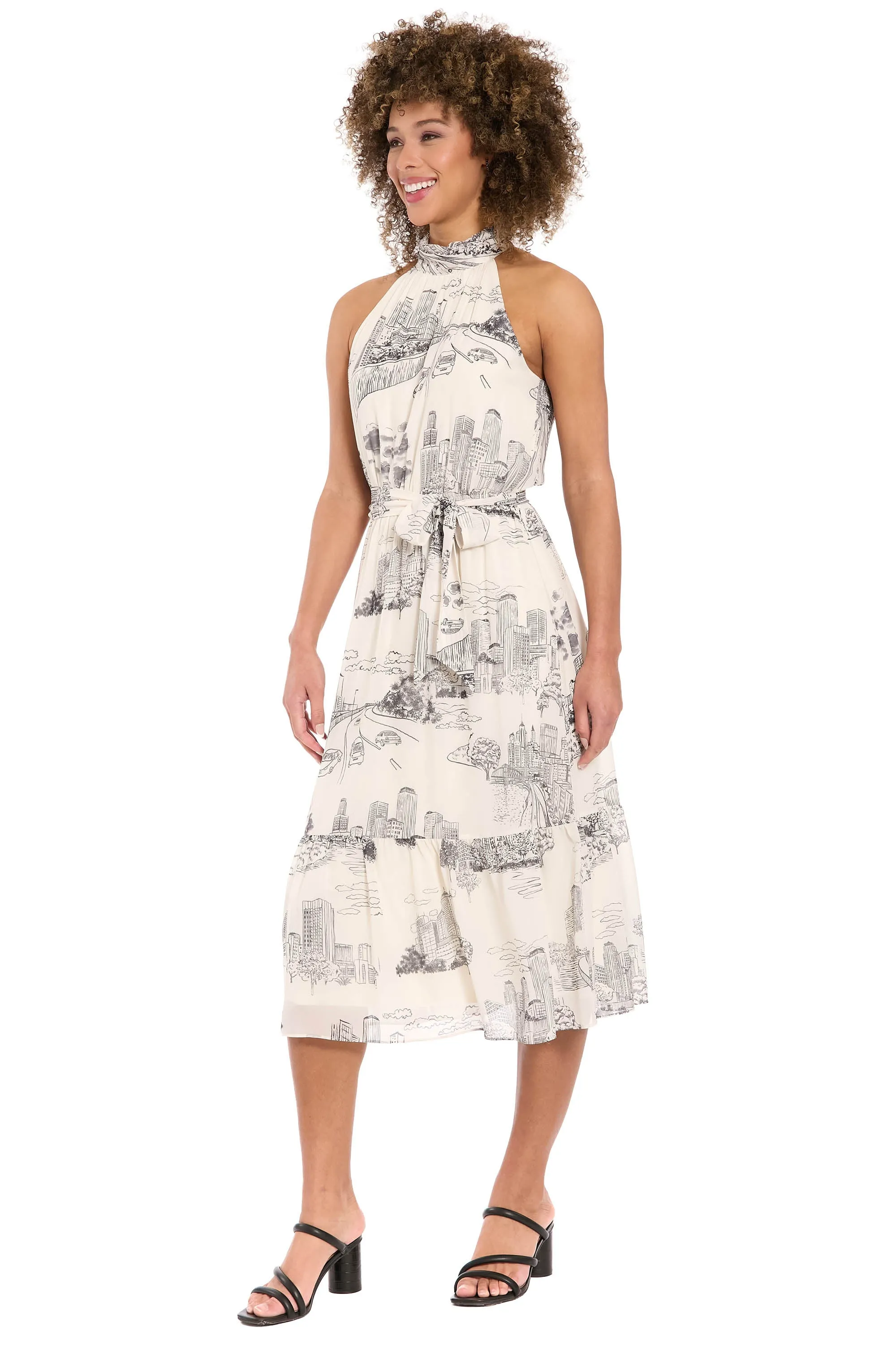 Elina Halter Ruffle Midi in Printed Toile sold by Maggy London product image thumbnail 5