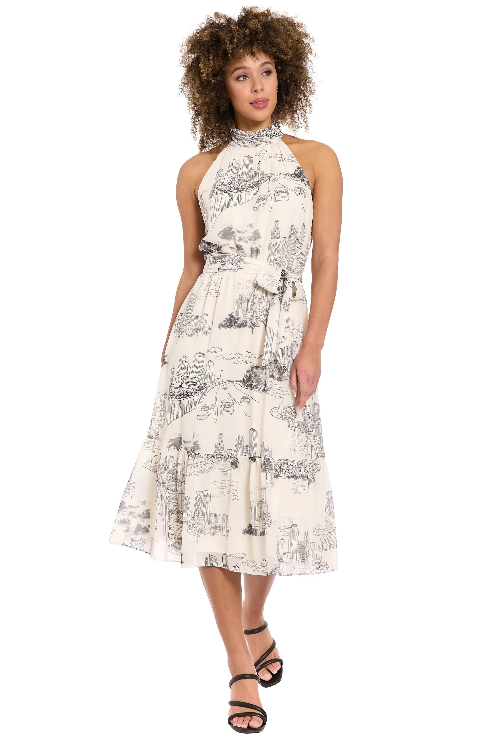Elina Halter Ruffle Midi in Printed Toile sold by Maggy London product image thumbnail 3