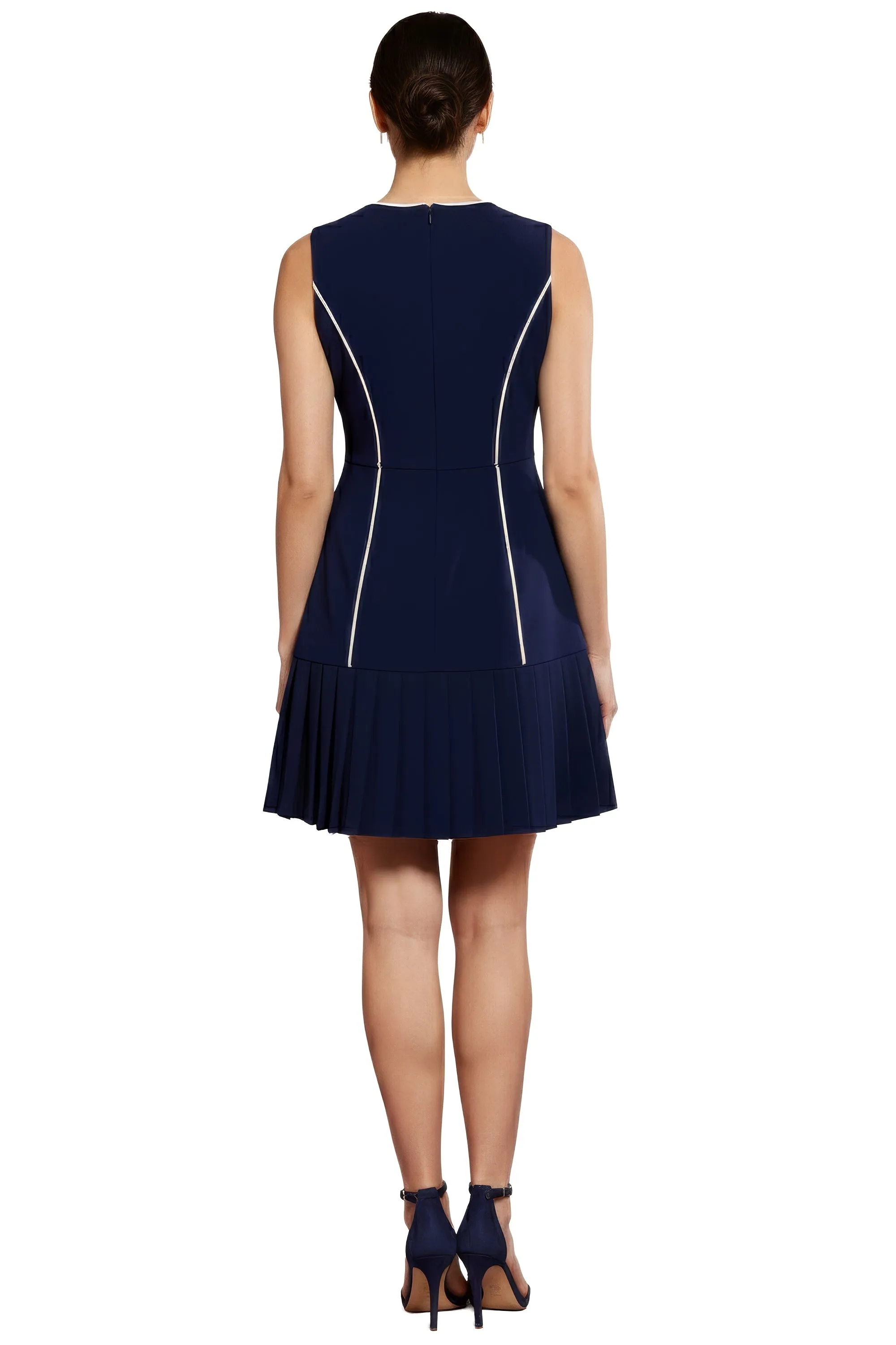 Nani Contrast Piped Pleated Dress in Navy sold by Maggy London product image thumbnail 5