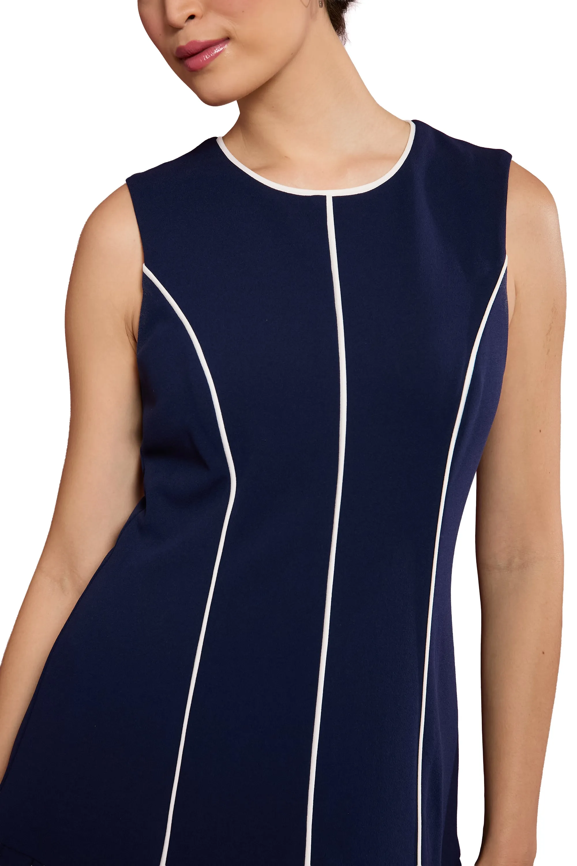 Nani Contrast Piped Pleated Dress in Navy sold by Maggy London product image thumbnail 4