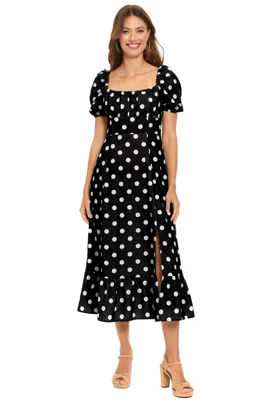 Kristin Puff Sleeve Midi in Quarter Dots made by London Times
