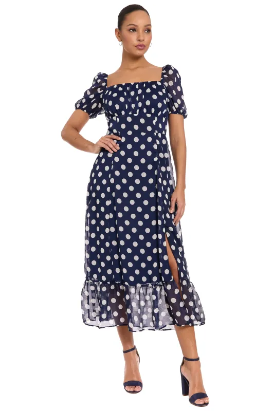 Kristin Puff Sleeve Midi in Chiffon made by London Times