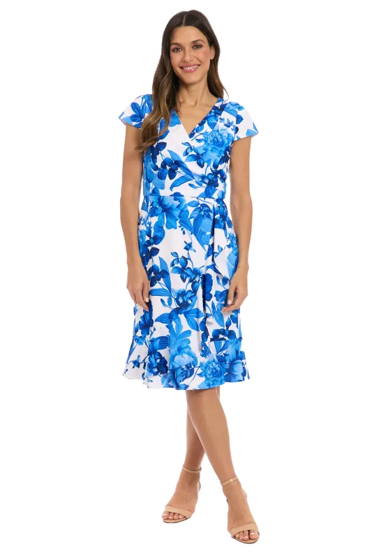 Anne Cap Sleeve Flounce Hem Dress in Floral Palm - FINAL SALE made by London Times