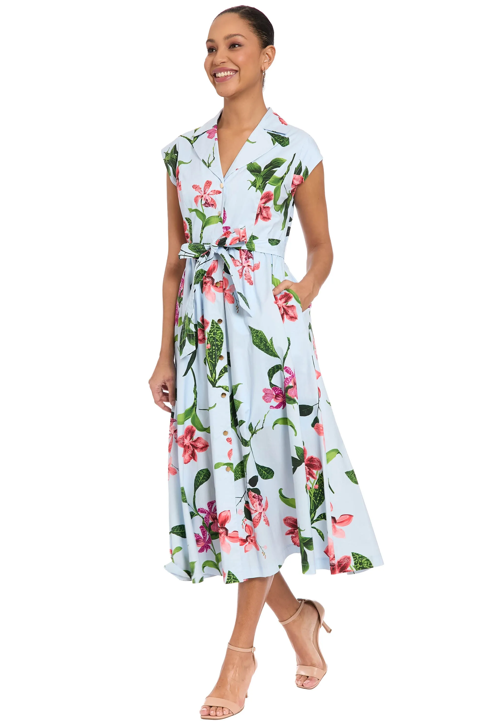 Rosemary Cotton Belted Shirt Dress in Wild Orchid sold by Maggy London product image thumbnail 2