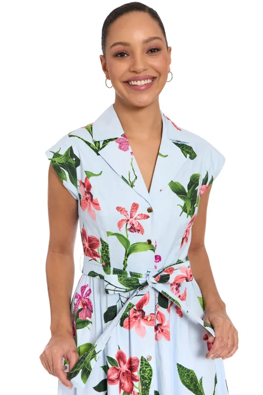 Rosemary Cotton Belted Shirt Dress in Wild Orchid made by London Times
