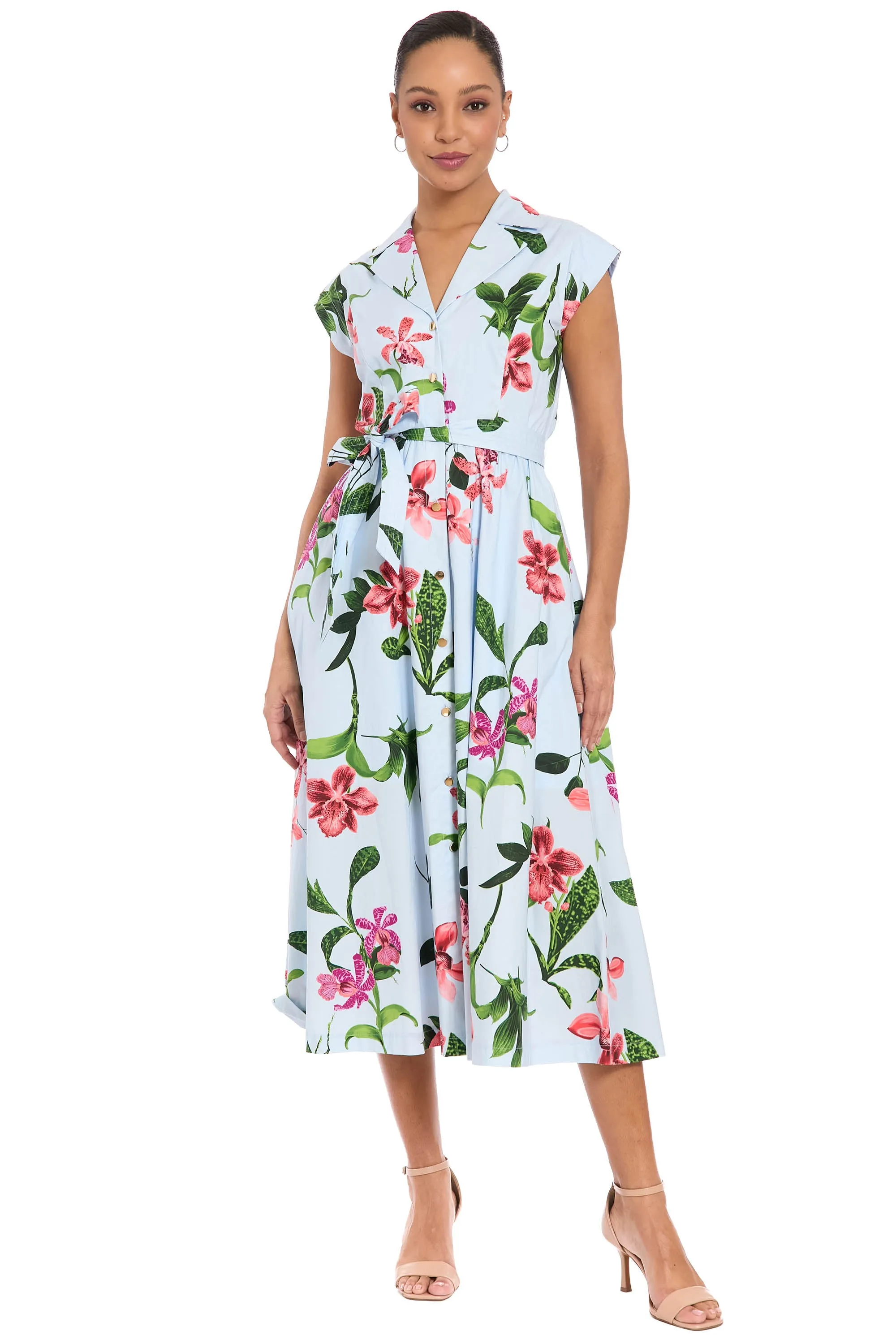Rosemary Cotton Belted Shirt Dress in Wild Orchid sold by Maggy London product image thumbnail 3