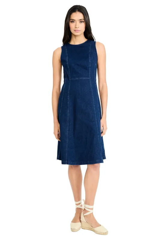 Cheyenne Cotton Stretch Denim Midi with Topstitching made by Maggy London