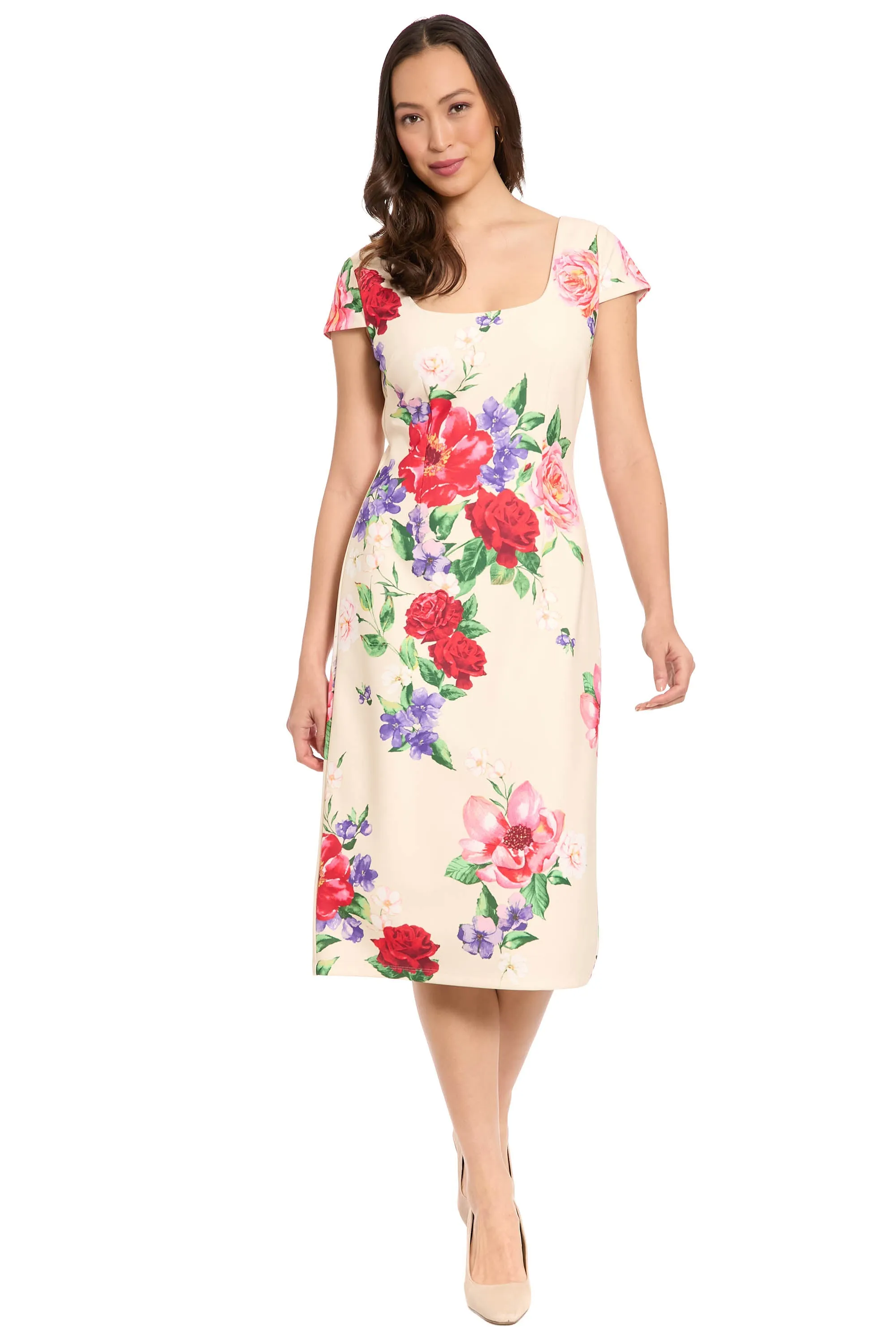 Bobbi Square Neck Cap Sleeve Sheath Midi Dress sold by Maggy London product image thumbnail 3