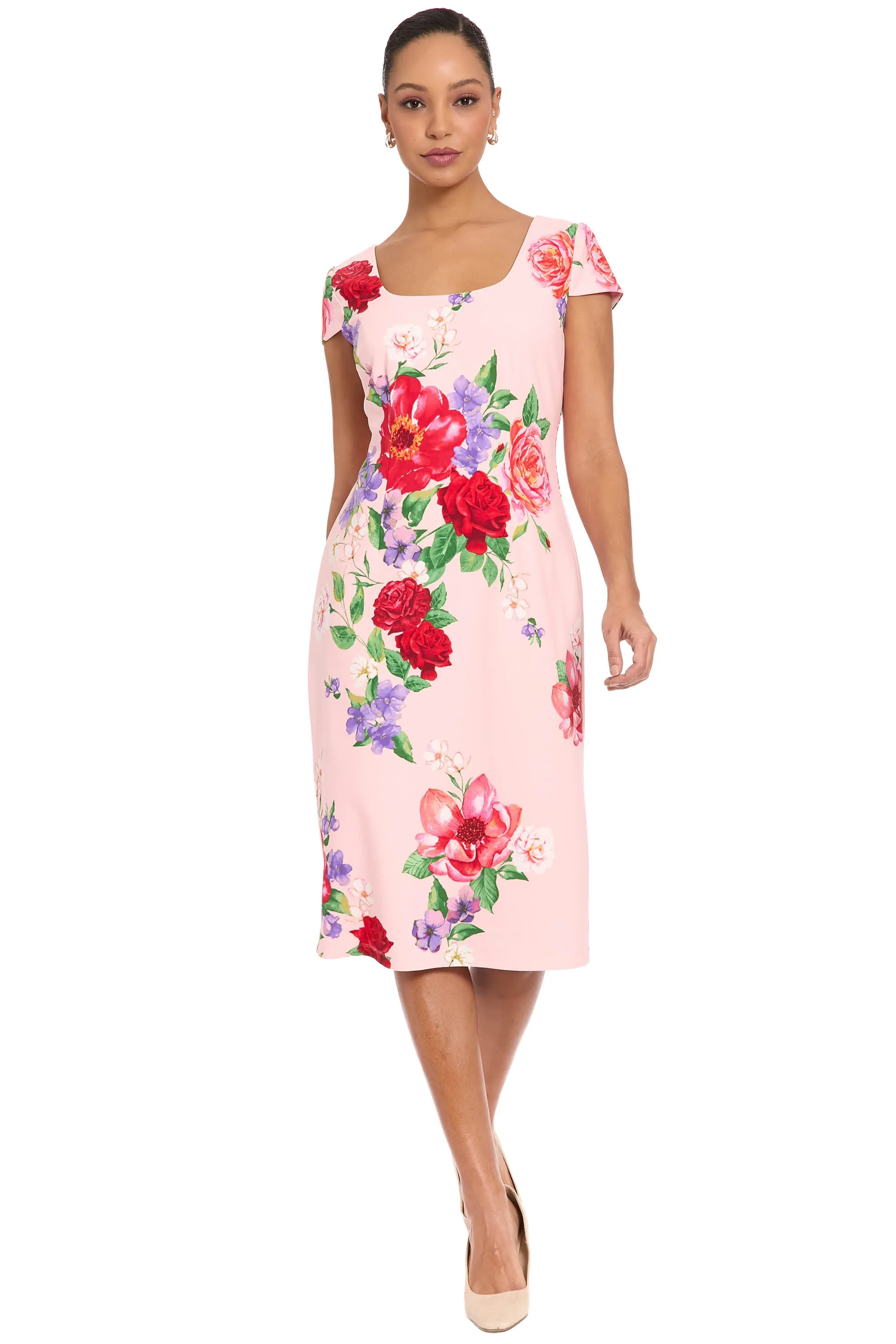 Bobbi Square Neck Cap Sleeve Sheath Midi Dress sold by Maggy London