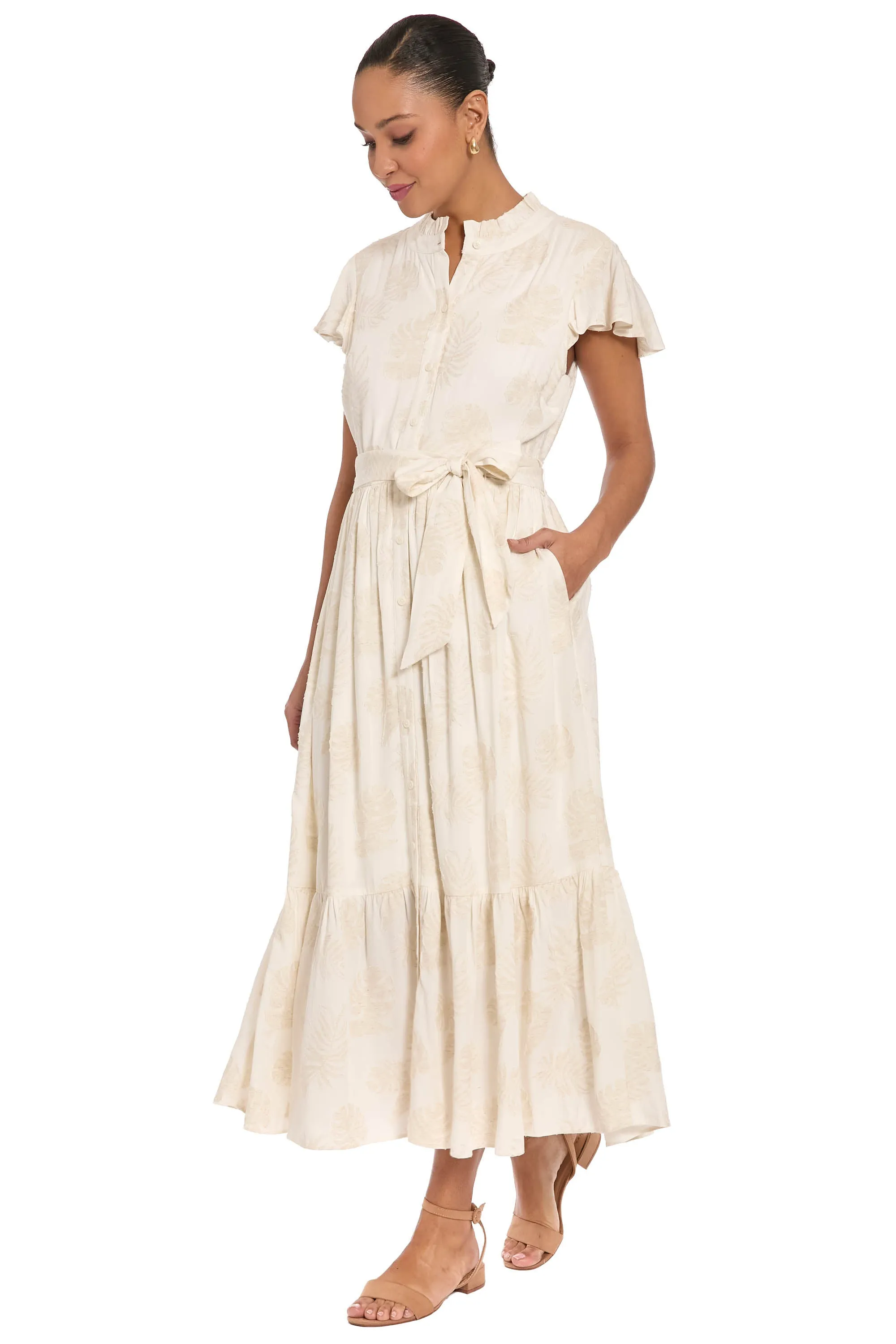 Debby Ruffle Neck Maxi Shirtdress sold by Maggy London product image thumbnail 2