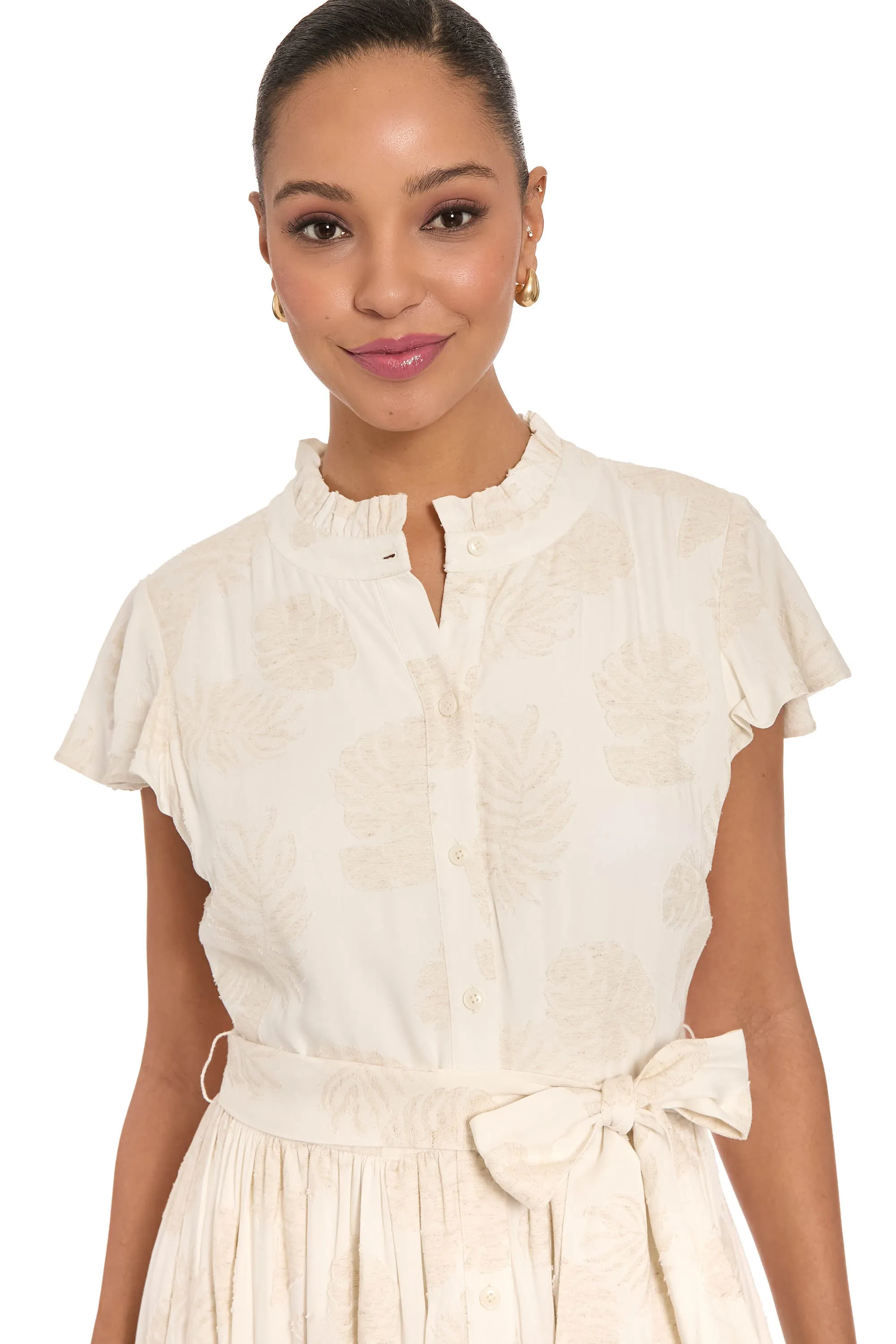 Debby Ruffle Neck Maxi Shirtdress sold by Maggy London product image thumbnail 4