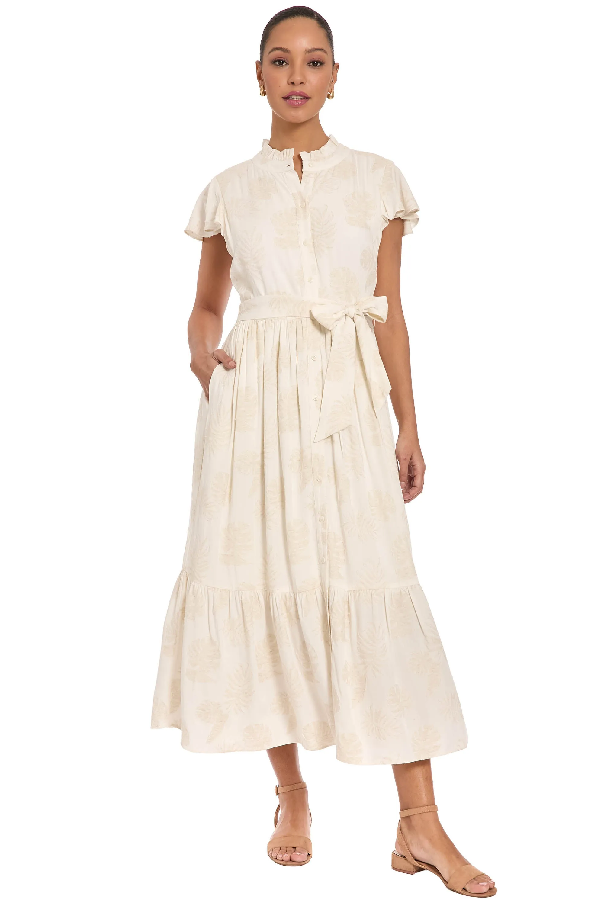 Debby Ruffle Neck Maxi Shirtdress sold by Maggy London