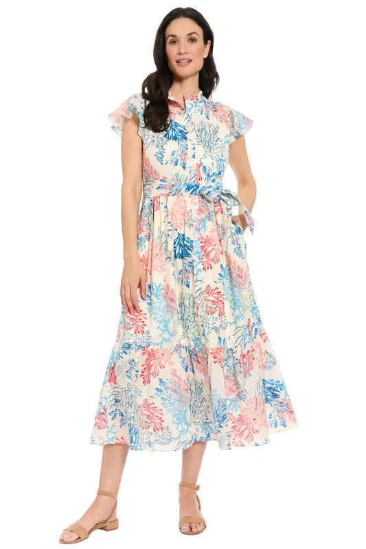Adelina Flutter Sleeve Belted Tiered Midi Dress made by London Times