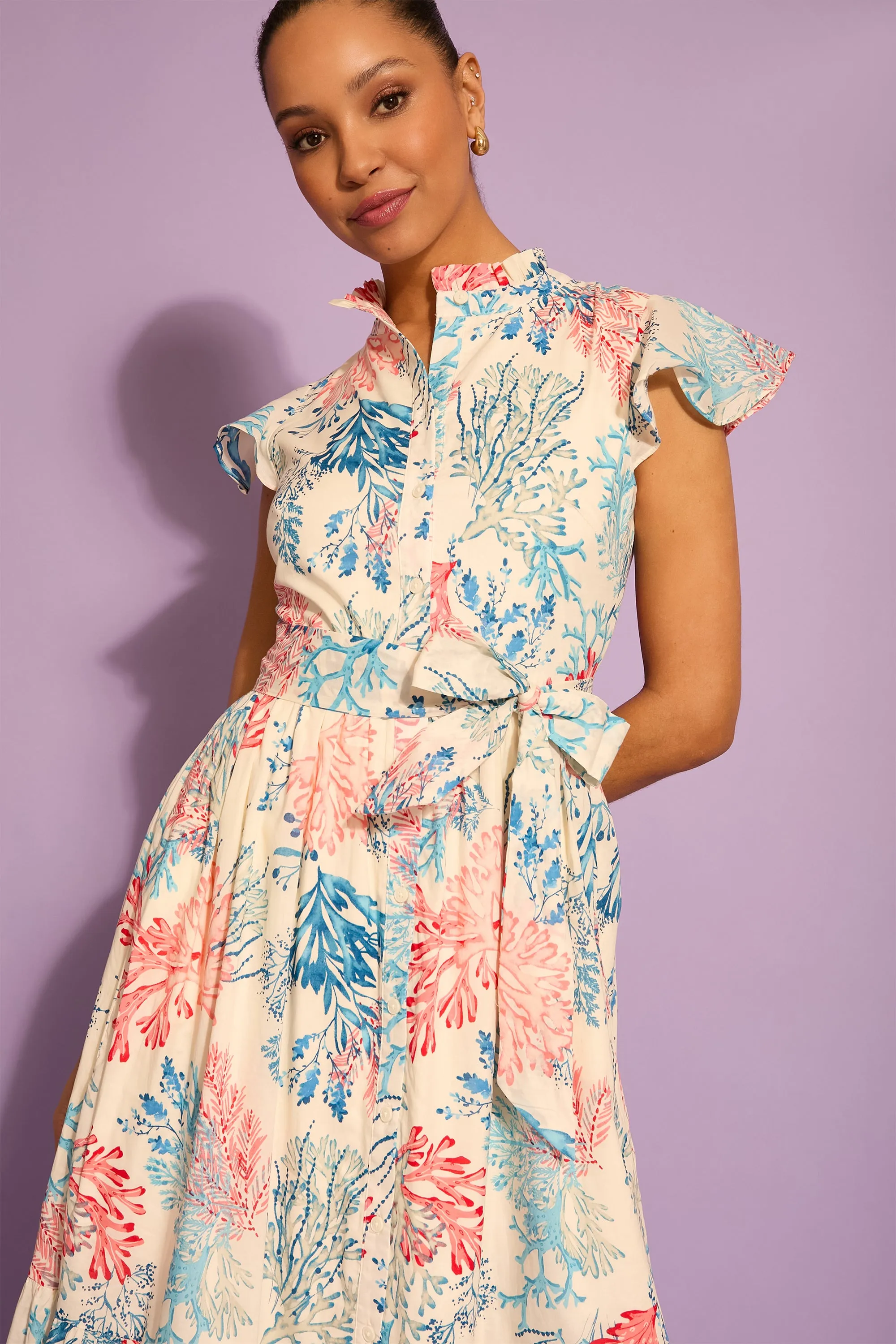 Adelina Flutter Sleeve Belted Tiered Midi Dress sold by Maggy London product image thumbnail 2