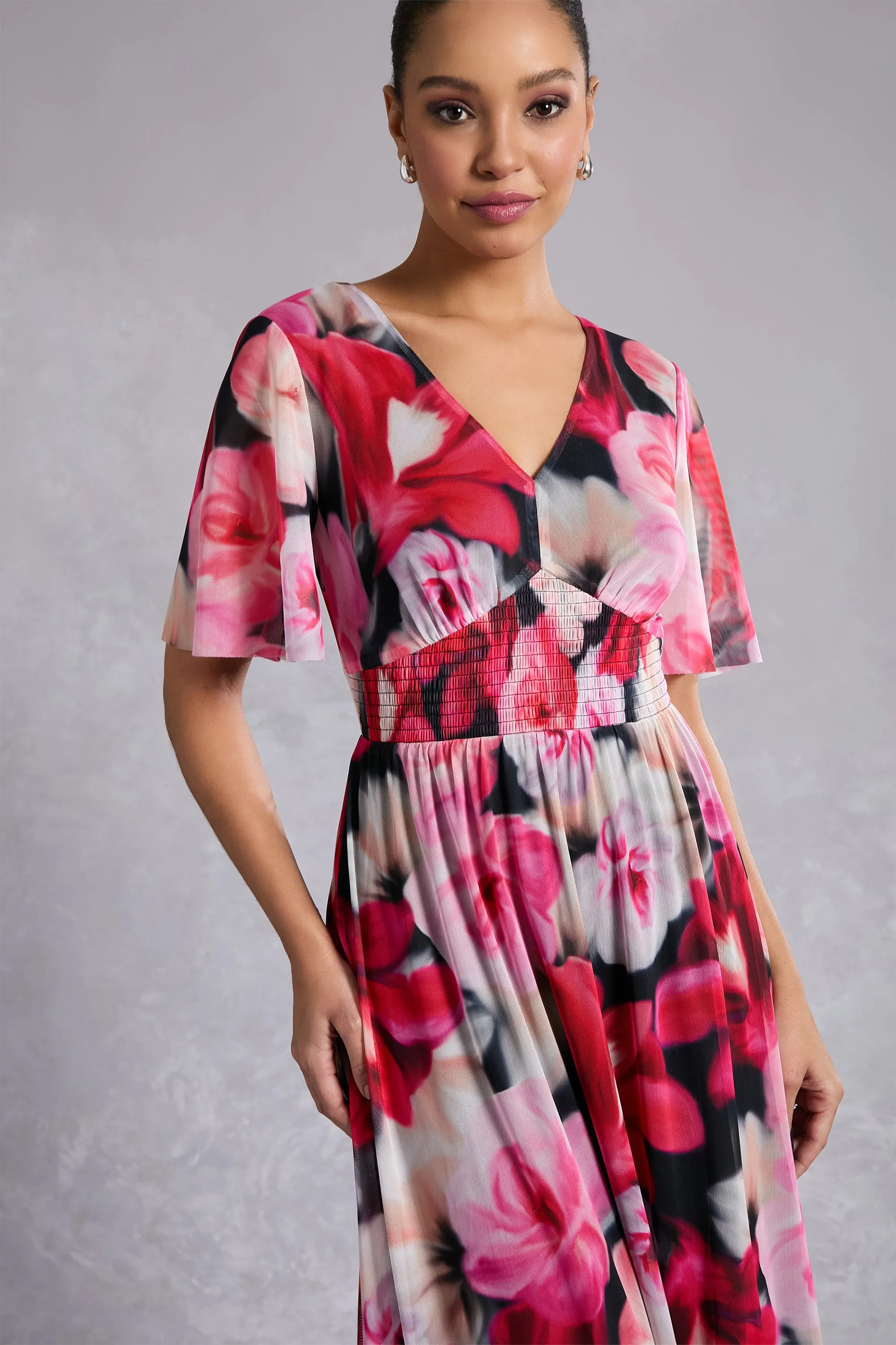 Leila Smocked Waist Mesh Maxi in Rose Toss sold by Maggy London product image thumbnail 2