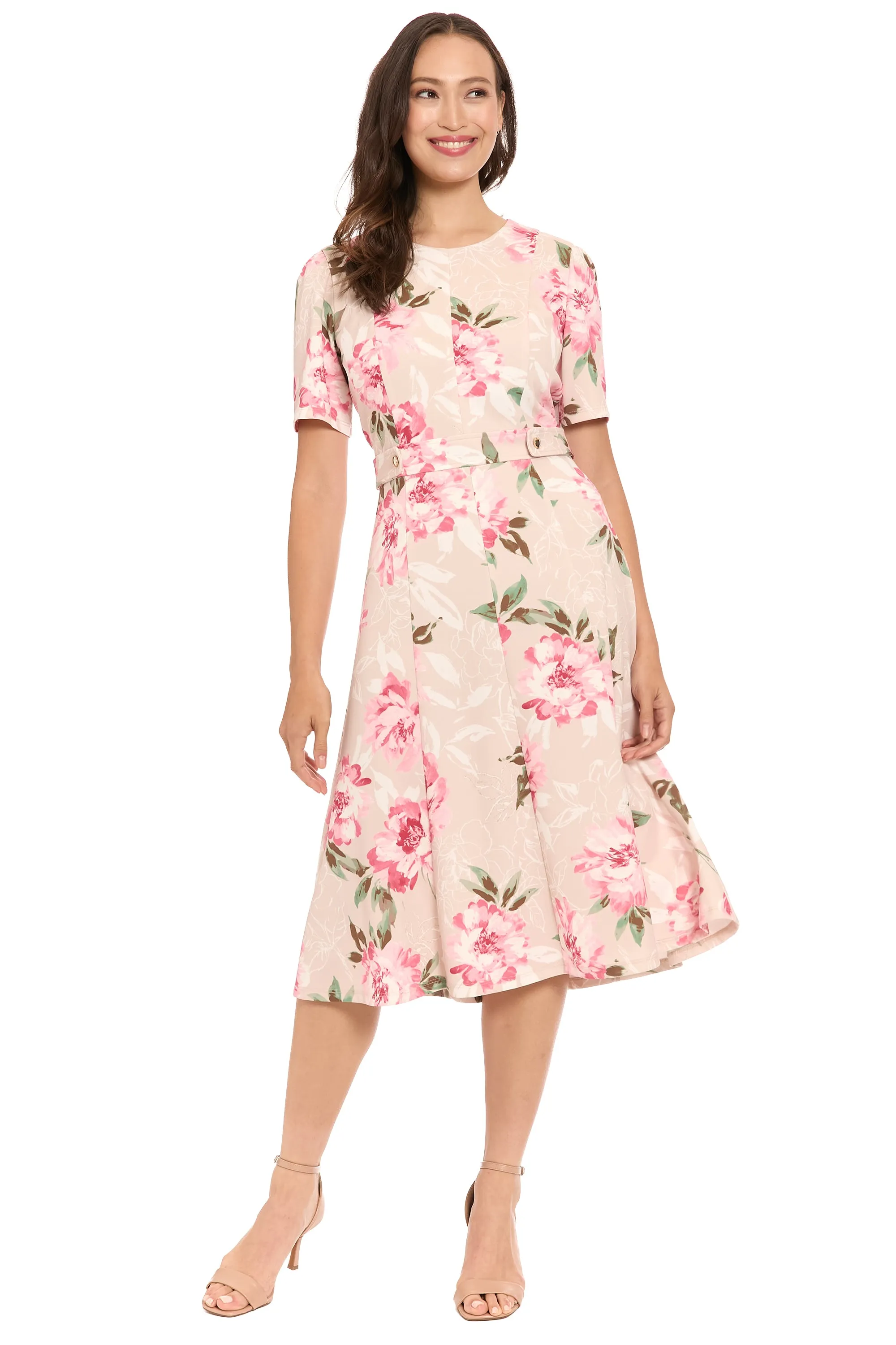 Quill Side Tab Fit & Flare in Outlined Roses sold by Maggy London
