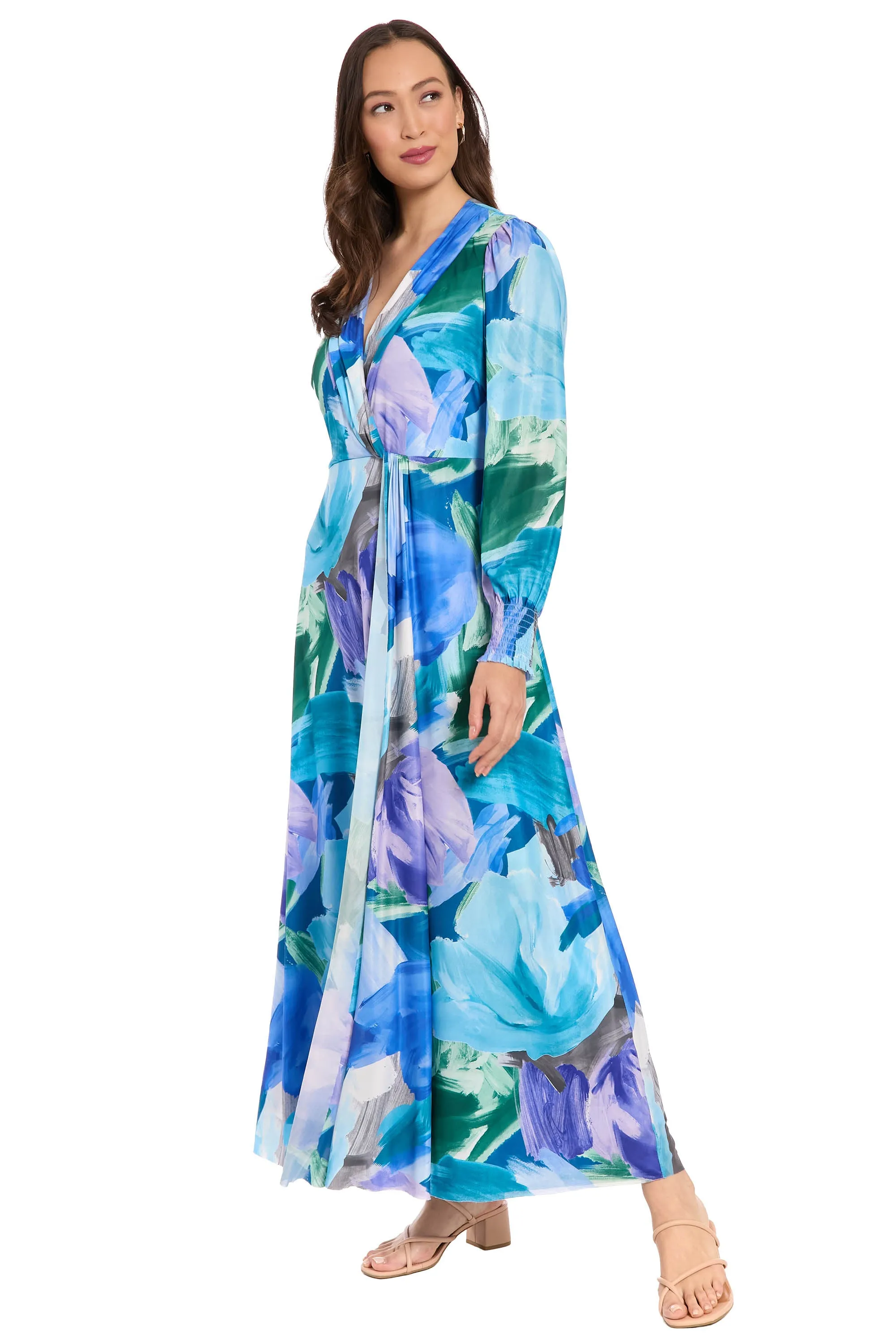 Ruth Long Bishop Sleeve Maxi in Watercolor Abstract sold by Maggy London product image thumbnail 2