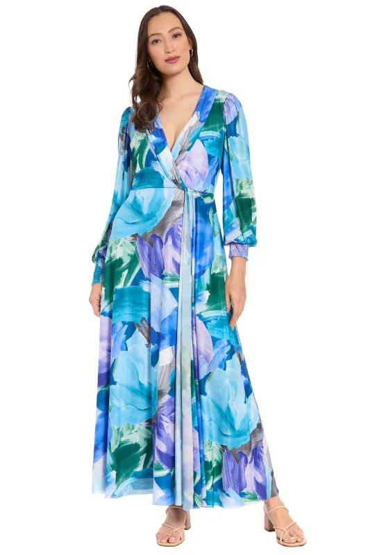 Ruth Long Bishop Sleeve Maxi in Watercolor Abstract made by Maggy London