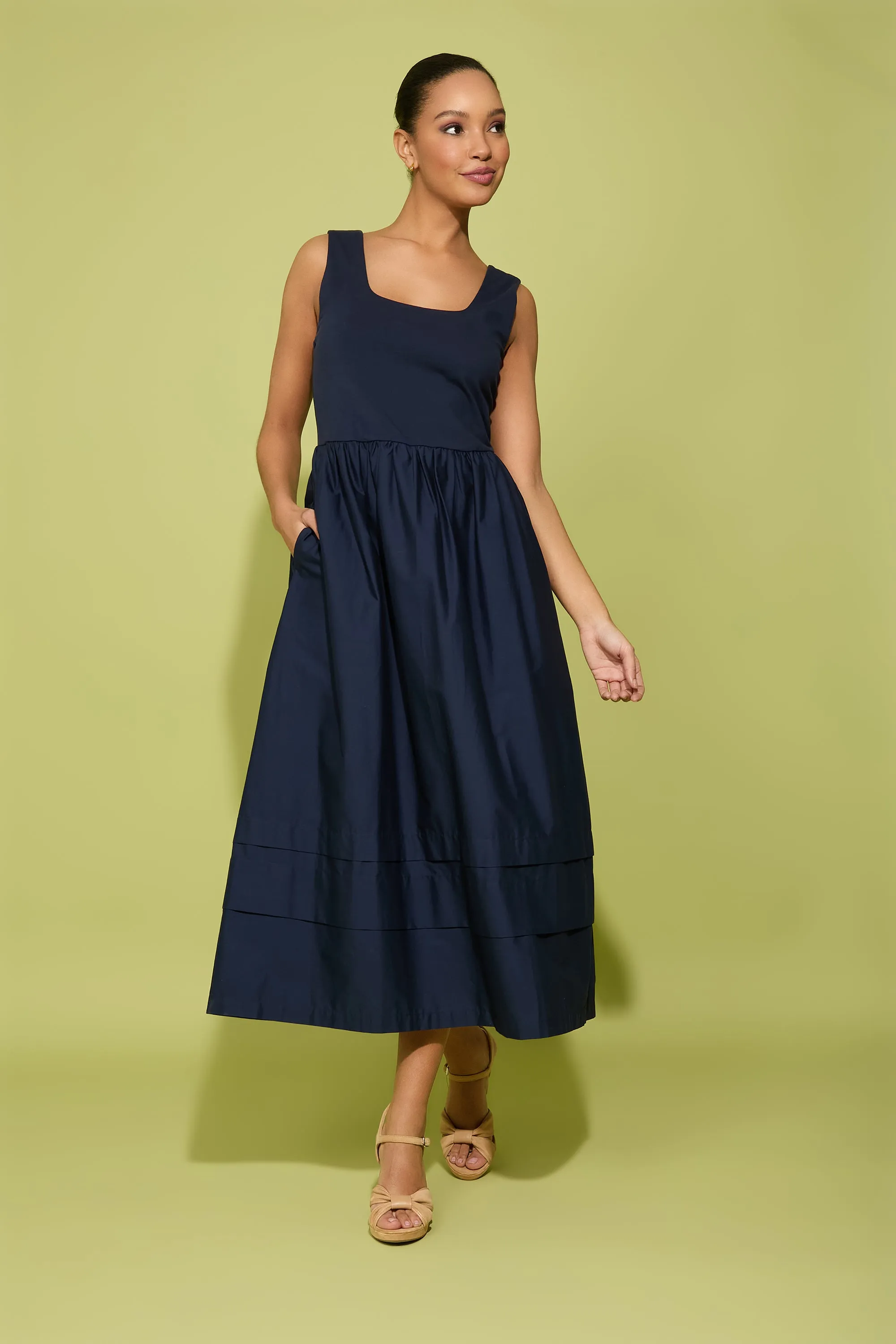 Carin Cotton Square Neck Linen Two-Fer Midi sold by Maggy London product image thumbnail 3