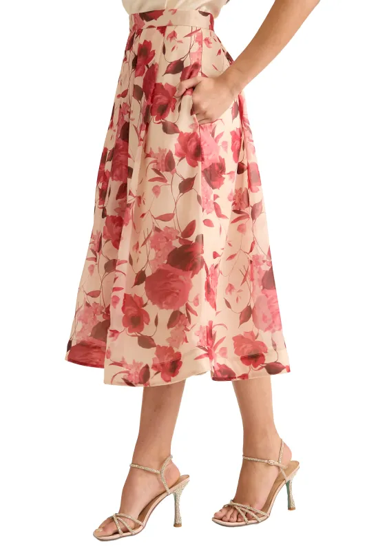 Harlem Pleated Midi Skirt in Rose Mirage made by Maggy London