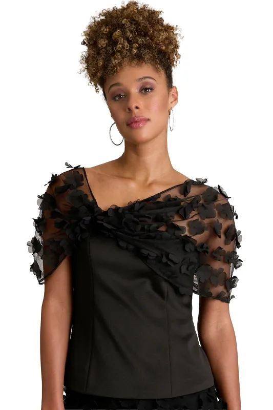Tudor 3D Mesh Flower Shawl Blouse made by Maggy London