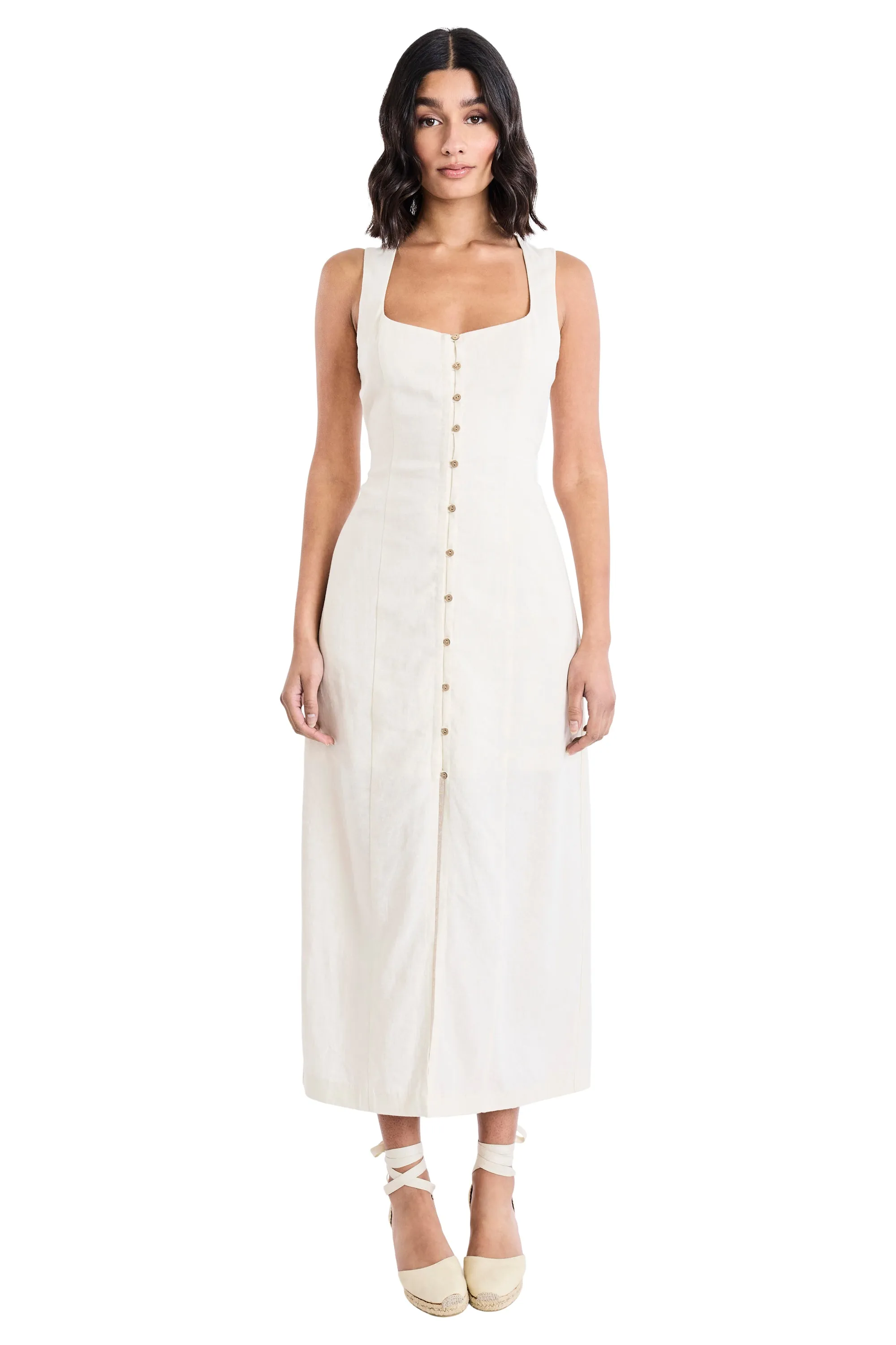 Justin Linen Scoop Neck Button Front Dress sold by Maggy London