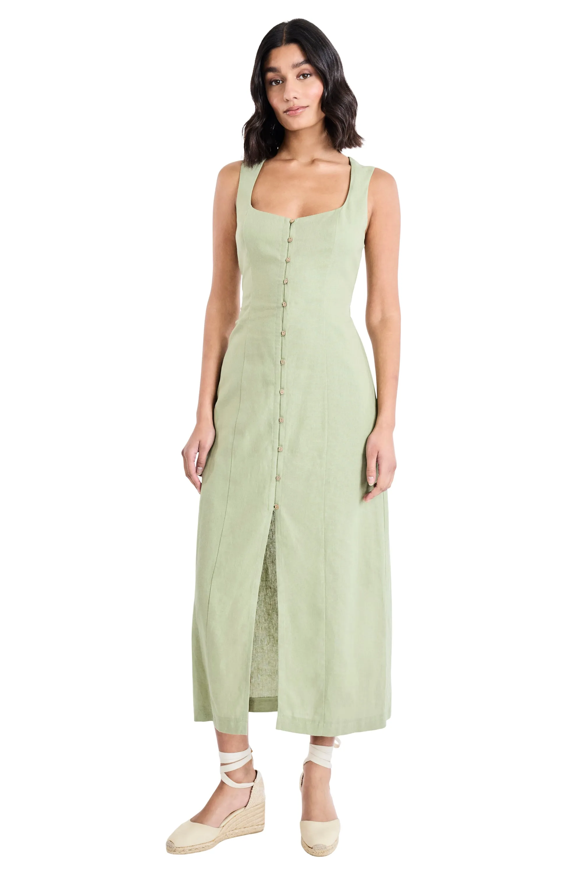 Justin Linen Scoop Neck Button Front Dress sold by Maggy London product image thumbnail 3