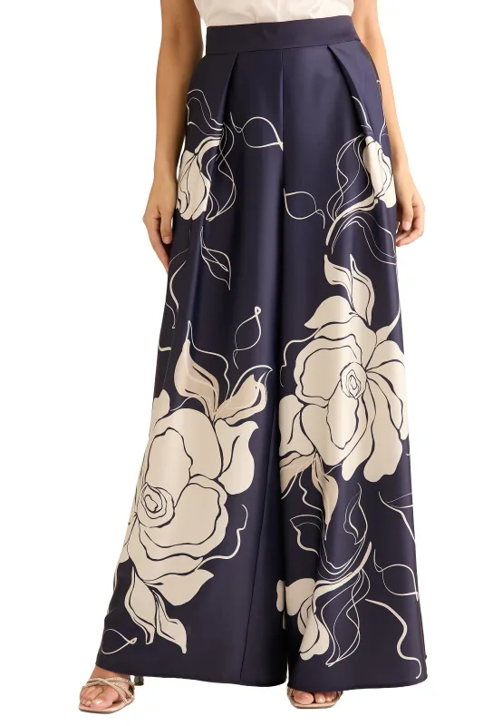 Astor Pleated Wide Leg Pant in Floral Eclipse made by Maggy London