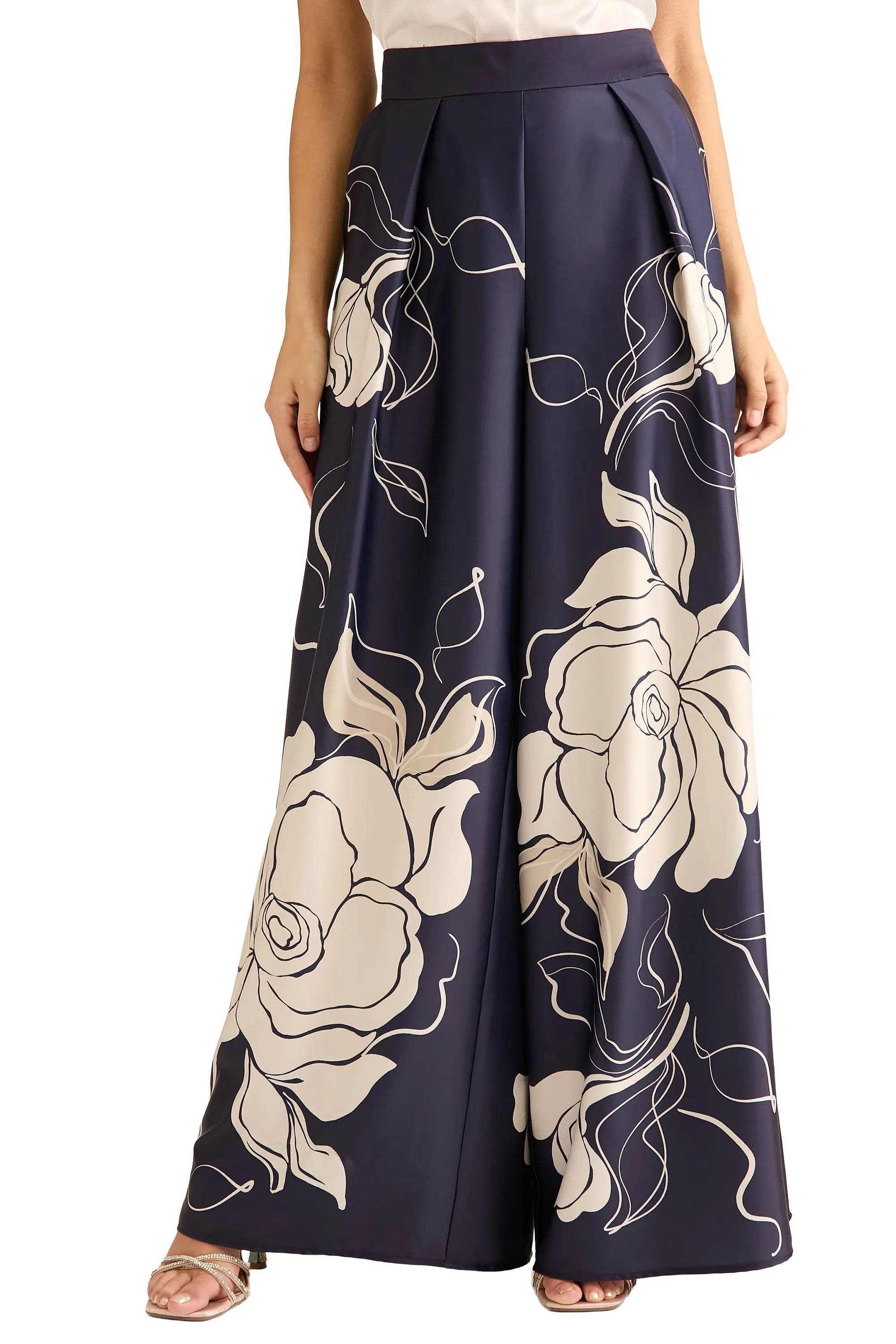 Astor Pleated Wide Leg Pant in Floral Eclipse sold by Maggy London