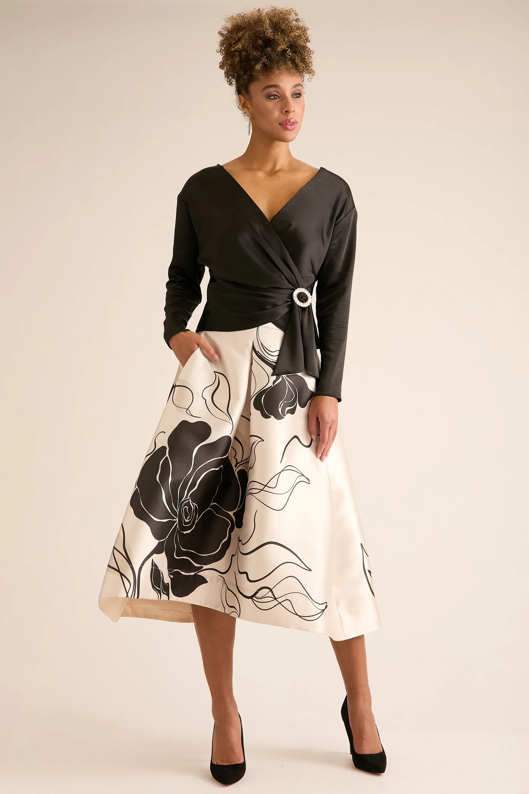 Gramercy Pleated High Low Skirt in Floral Eclipse sold by Maggy London product image thumbnail 3