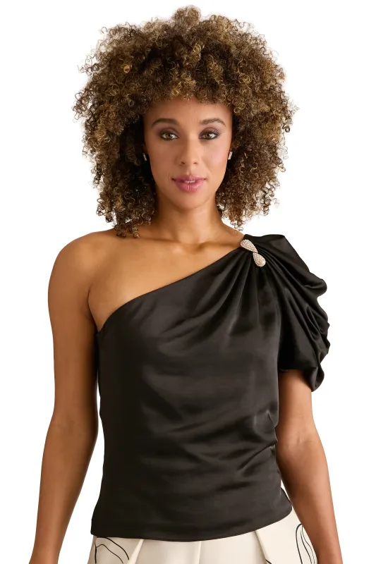 Ellis One Shoulder Puff Pleat Blouse made by Maggy London