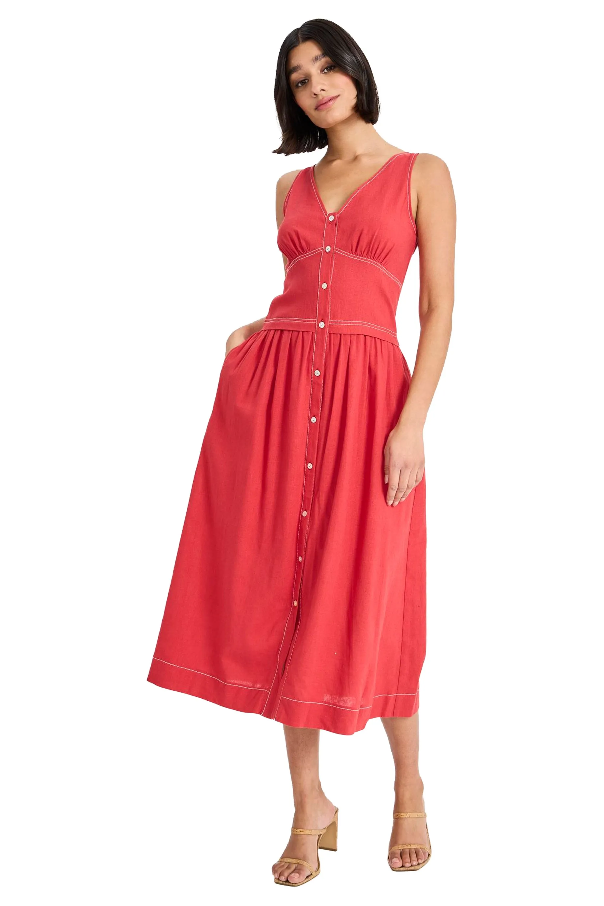 Albert Linen Midi with Topstitching sold by Maggy London product image thumbnail 4