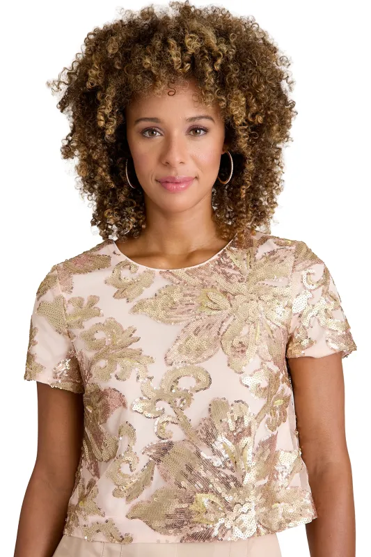 Chelsea Jewel Neck Sequin Top made by Muse