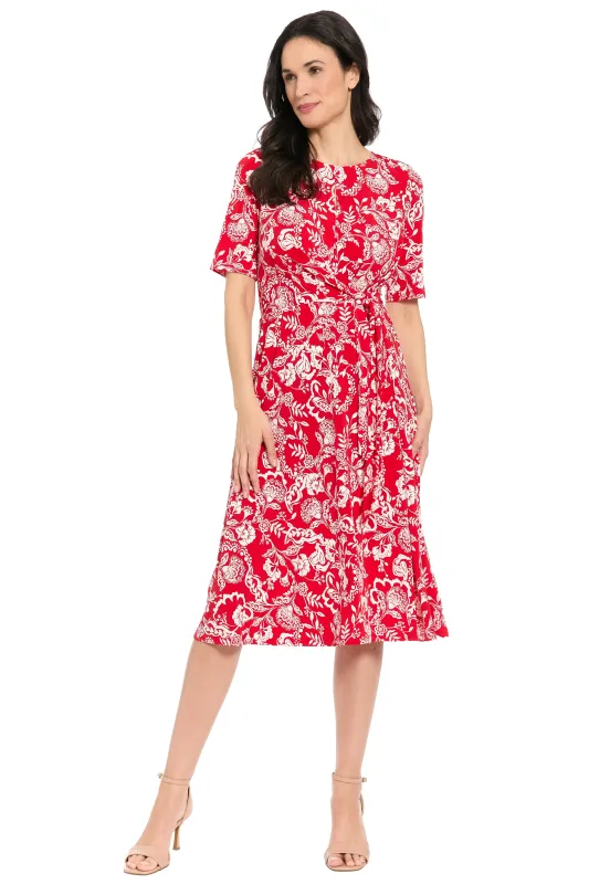 Revel Elbow Sleeve Midi in Graphic Provencal made by London Times