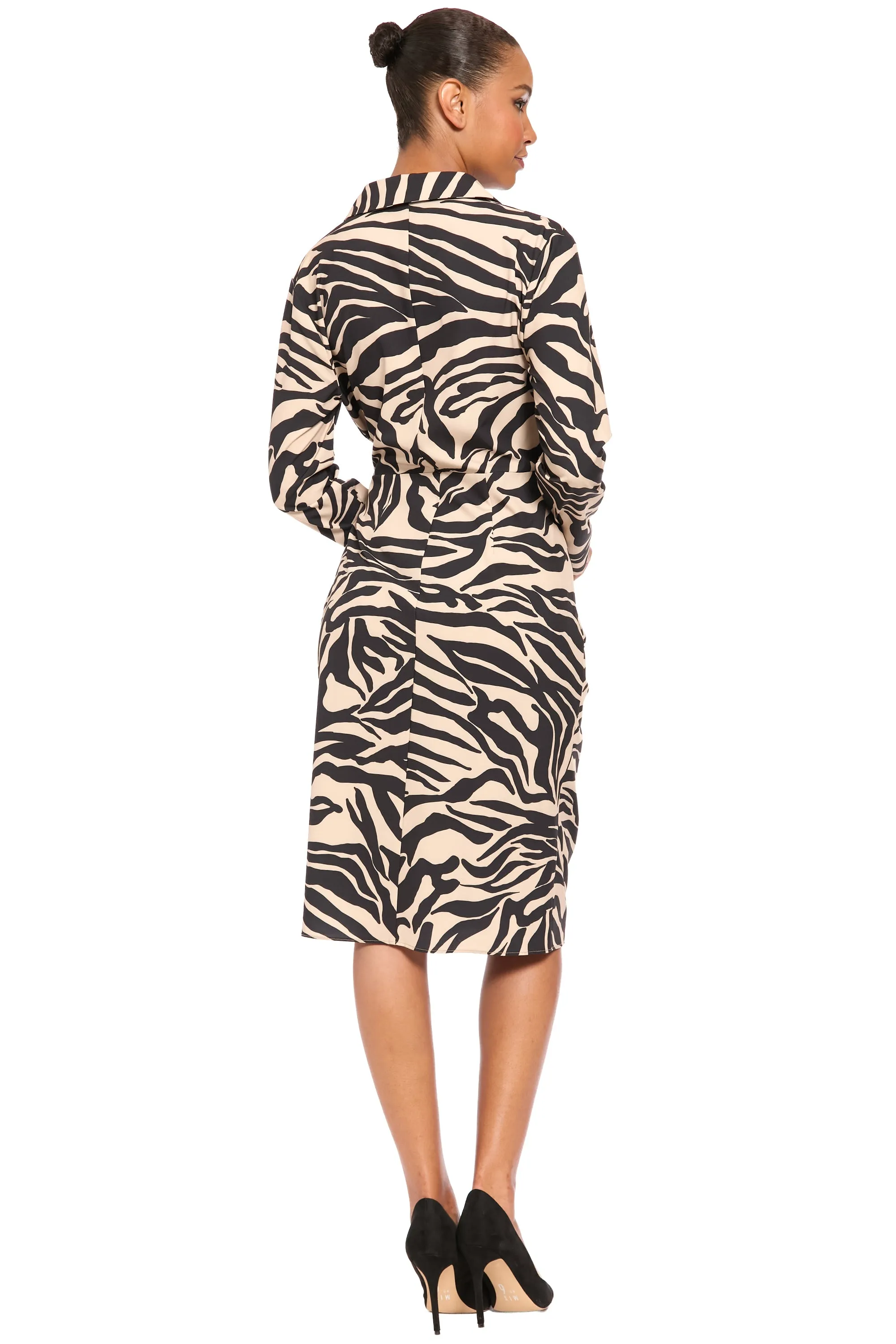 Rhea Collared Side Tie Midi in Zebra sold by Maggy London product image thumbnail 3