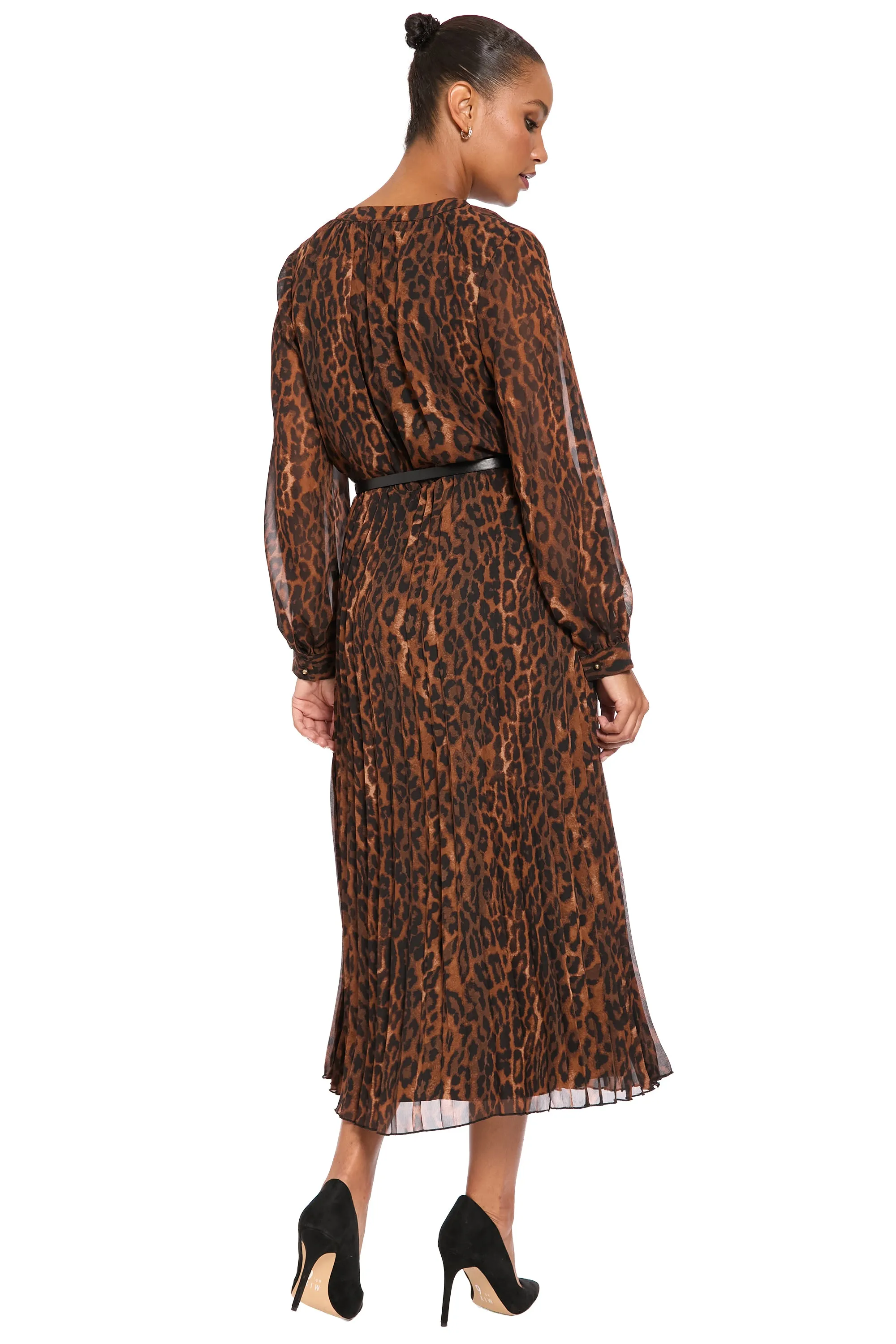 Tamsen Chiffon Pleated Shirtdress in Leopard sold by Maggy London product image thumbnail 4
