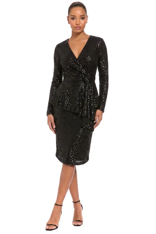 Tribeca Sequin Peplum Dress made by London Times