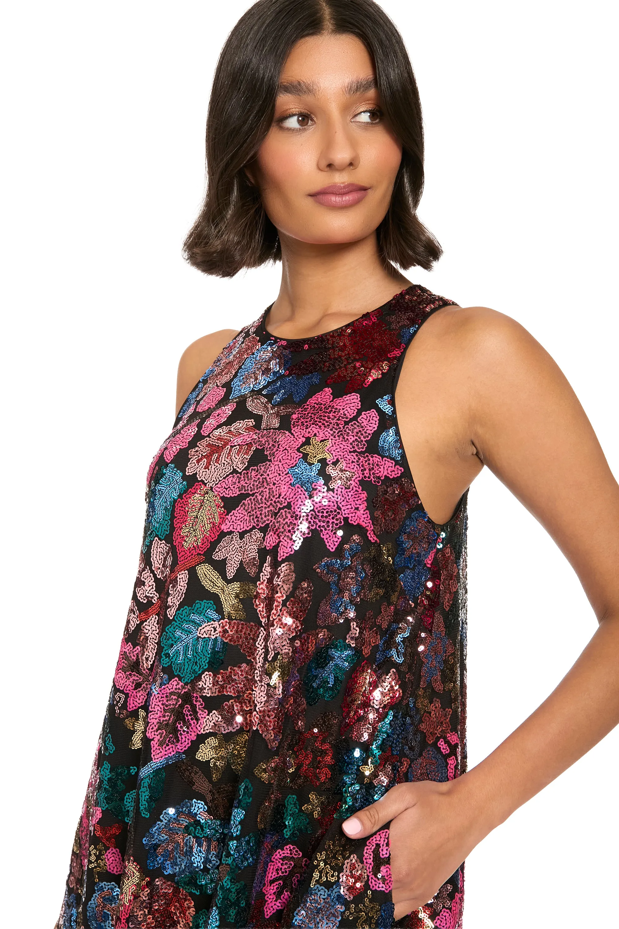 Gemma Trapeze Mini in Floral Fest Sequin sold by Maggy London product image thumbnail 3