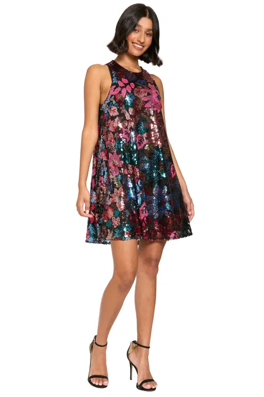 Gemma Trapeze Mini in Floral Fest Sequin made by London Times