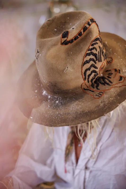 Embroidered El Tigre Open Crown Hat sold by Magnolia Pearl